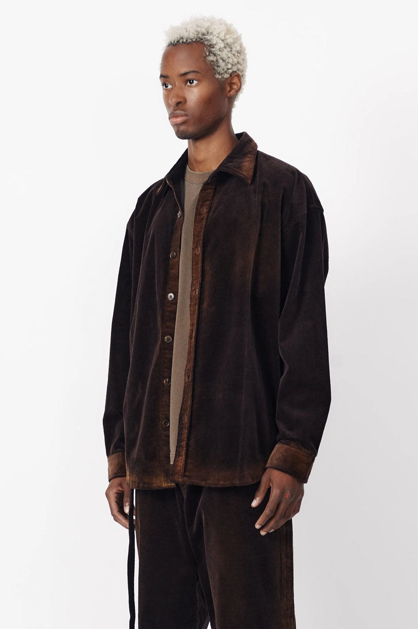 Beach Brains Cord LS Shirt - Washed Brown